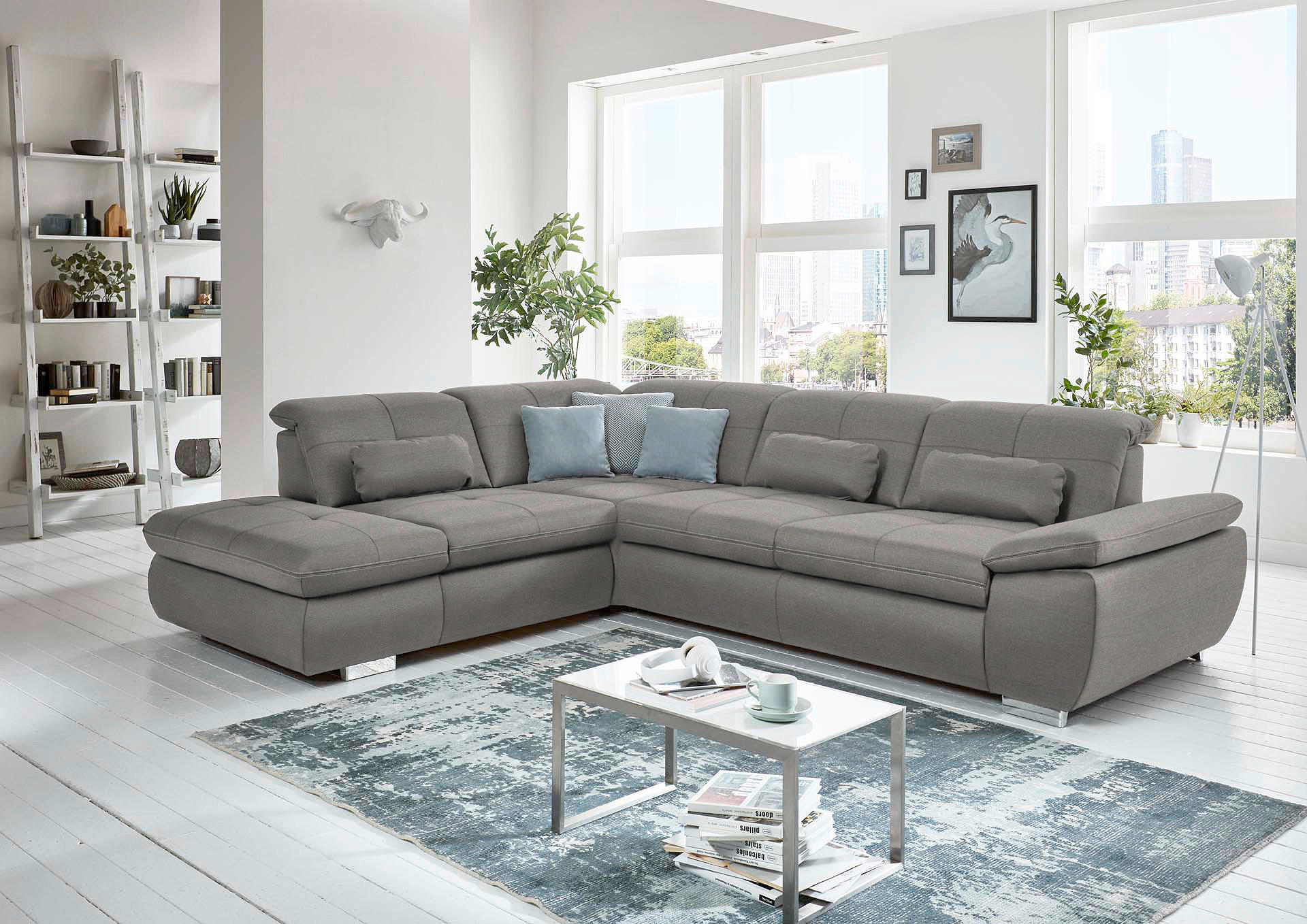 ECKSOFA in Mikrofaser Hellgrau  - Silberfarben/Hellgrau, Design, Textil/Metall (260/320cm) - Beldomo Speed