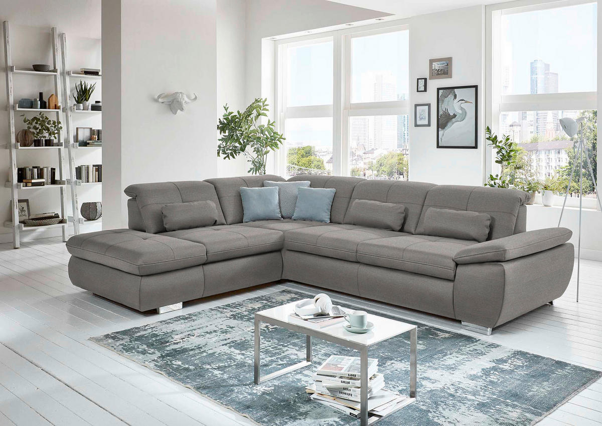 ECKSOFA in Mikrofaser Hellgrau  - Silberfarben/Hellgrau, Design, Textil/Metall (260/320cm) - Beldomo Speed