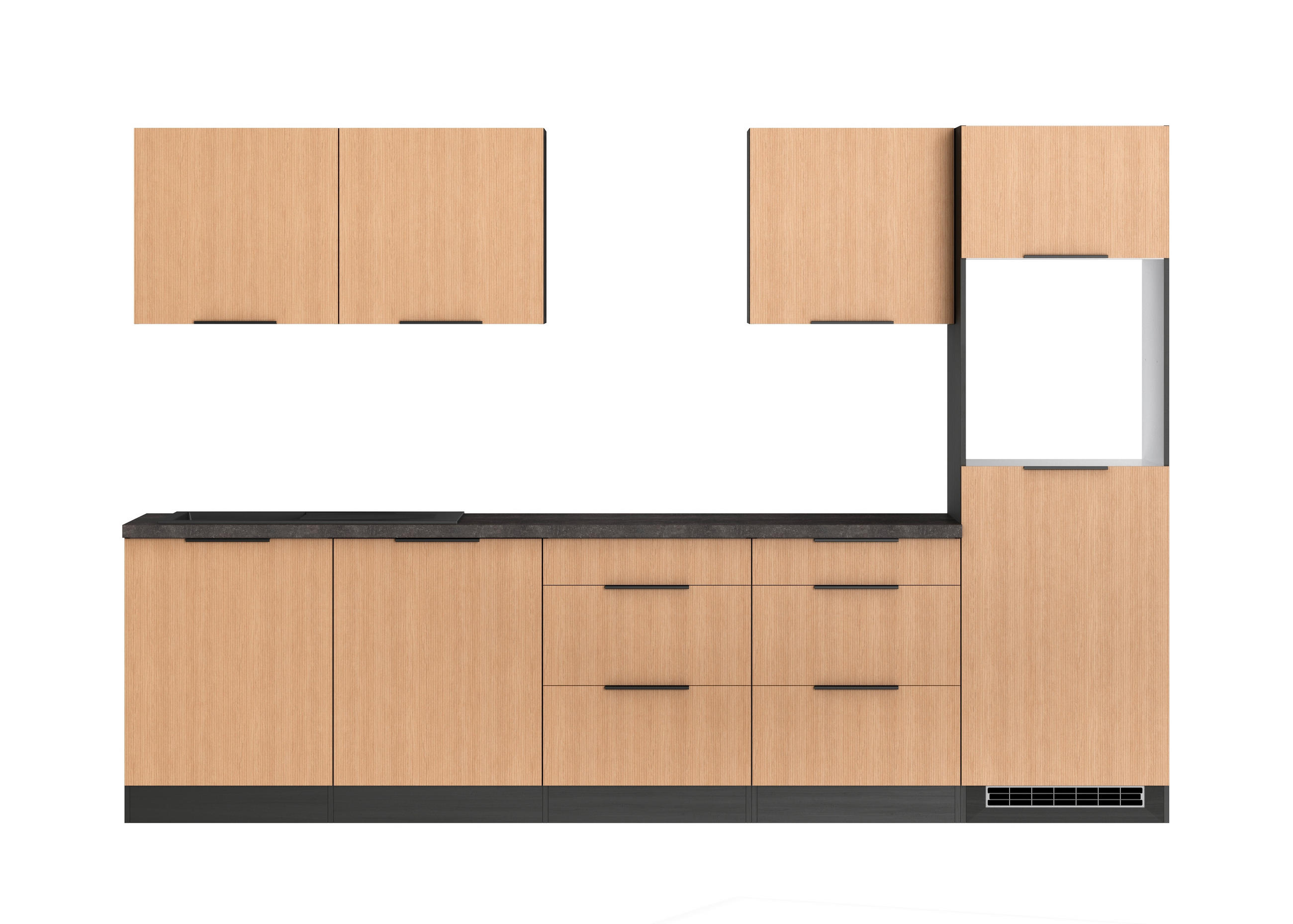 KÜCHENLEERBLOCK 300 cm   in Graphitfarben, Eichefarben  - Eichefarben/Schwarz, LIFESTYLE, Holzwerkstoff/Metall (300cm) - Held