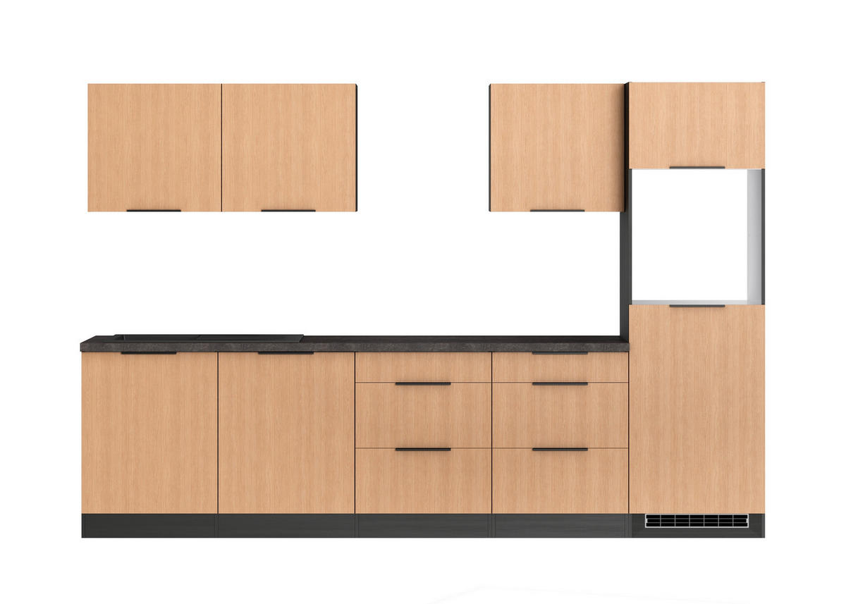KÜCHENLEERBLOCK 300 cm   in Graphitfarben, Eichefarben  - Eichefarben/Schwarz, LIFESTYLE, Holzwerkstoff/Metall (300cm) - Held