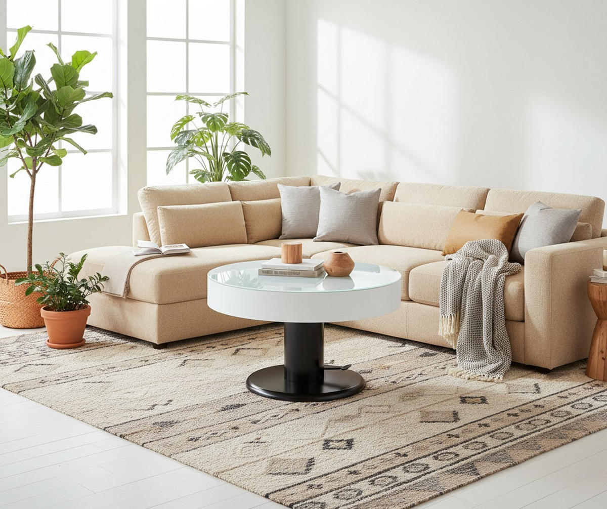 COUCHTISCH ESG 80/80/46 cm rund Schwarz, Weiß  - Schwarz/Weiß, Design, Glas/Holzwerkstoff (80/80/46cm) - MID.YOU