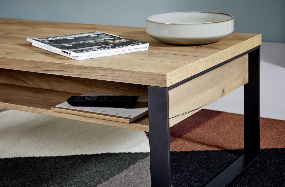 COUCHTISCH 118/59/40 cm rechteckig Eichefarben  - Eichefarben/Anthrazit, Design, Holzwerkstoff/Metall (118/59/40cm)