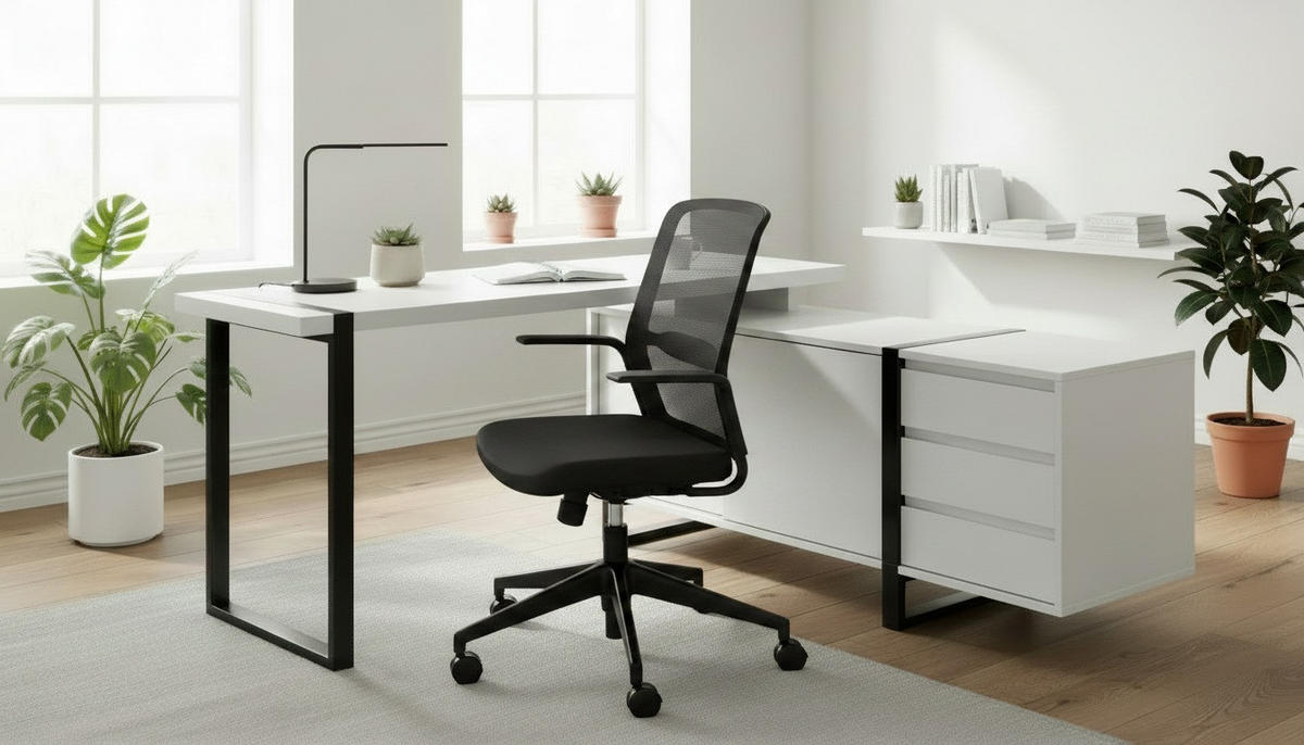 SAROKÍRÓASZTAL  - fekete/fehér, Modern, faalapú anyag/fém (160/160/76cm) - Livetastic
