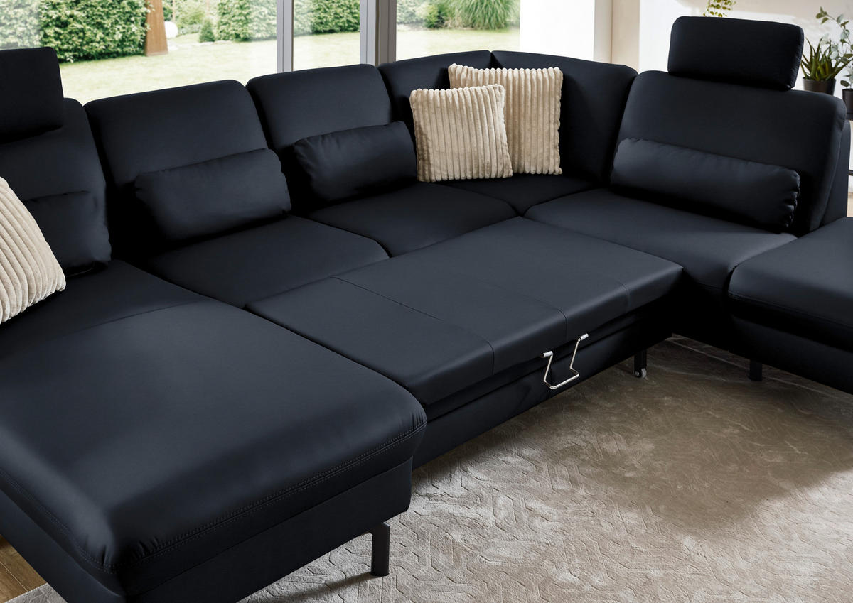 WOHNLANDSCHAFT Echtleder Dunkelblau  - Schwarz/Dunkelblau, Konventionell, Leder/Metall (168/306/224cm) - Beldomo Premium