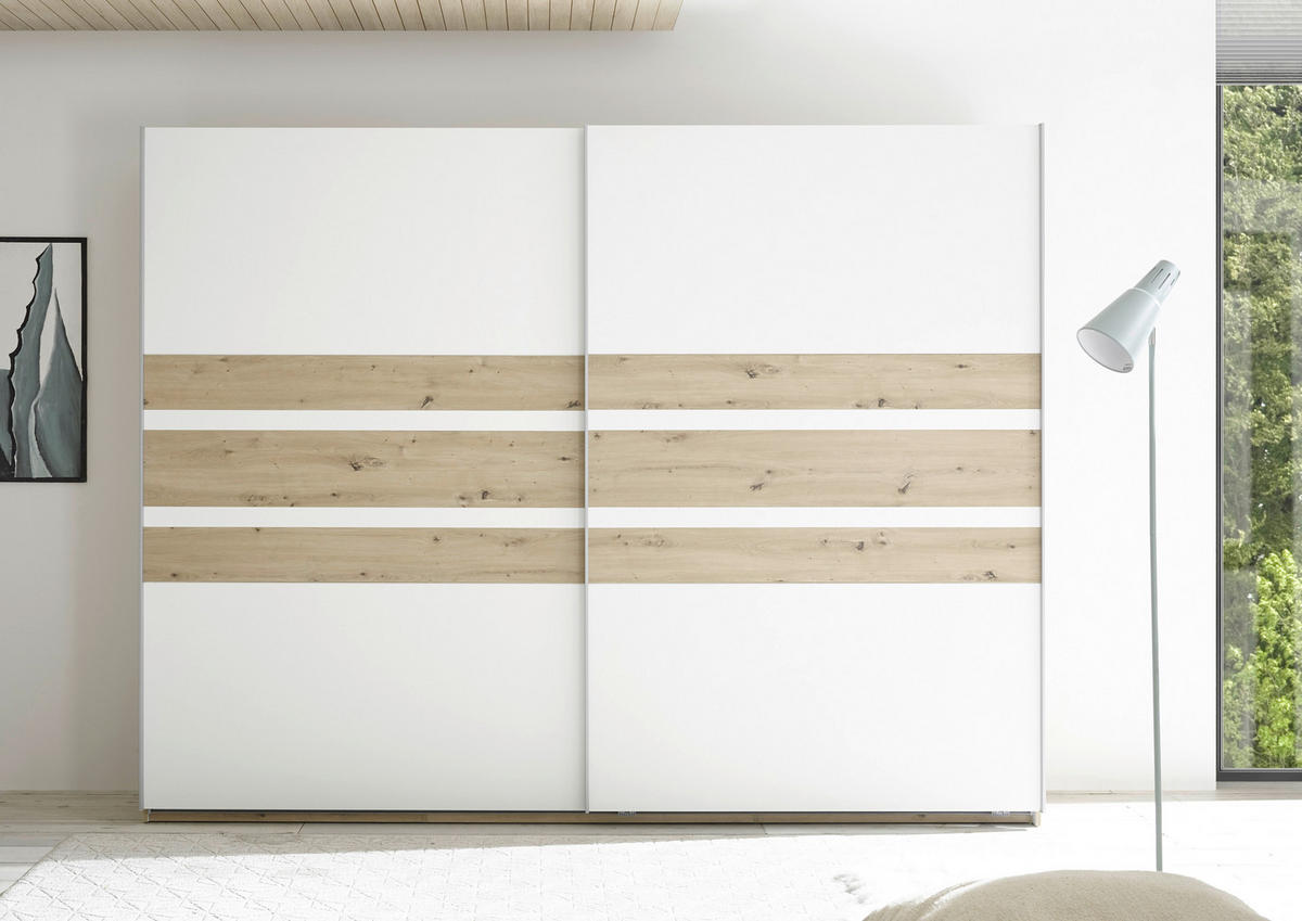 OMARA Z DRSNIMI VRATI, bela, hrast artisan  - bela/barve aluminija, Moderno, kovina/leseni material (270/210/60cm) - Livetastic