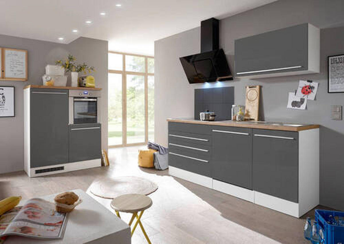 KÜCHENBLOCK 320 cm   in Grau, Weiß, Wildeiche  - Wildeiche/Edelstahlfarben, Basics, Holzwerkstoff/Kunststoff (320cm) - Respekta