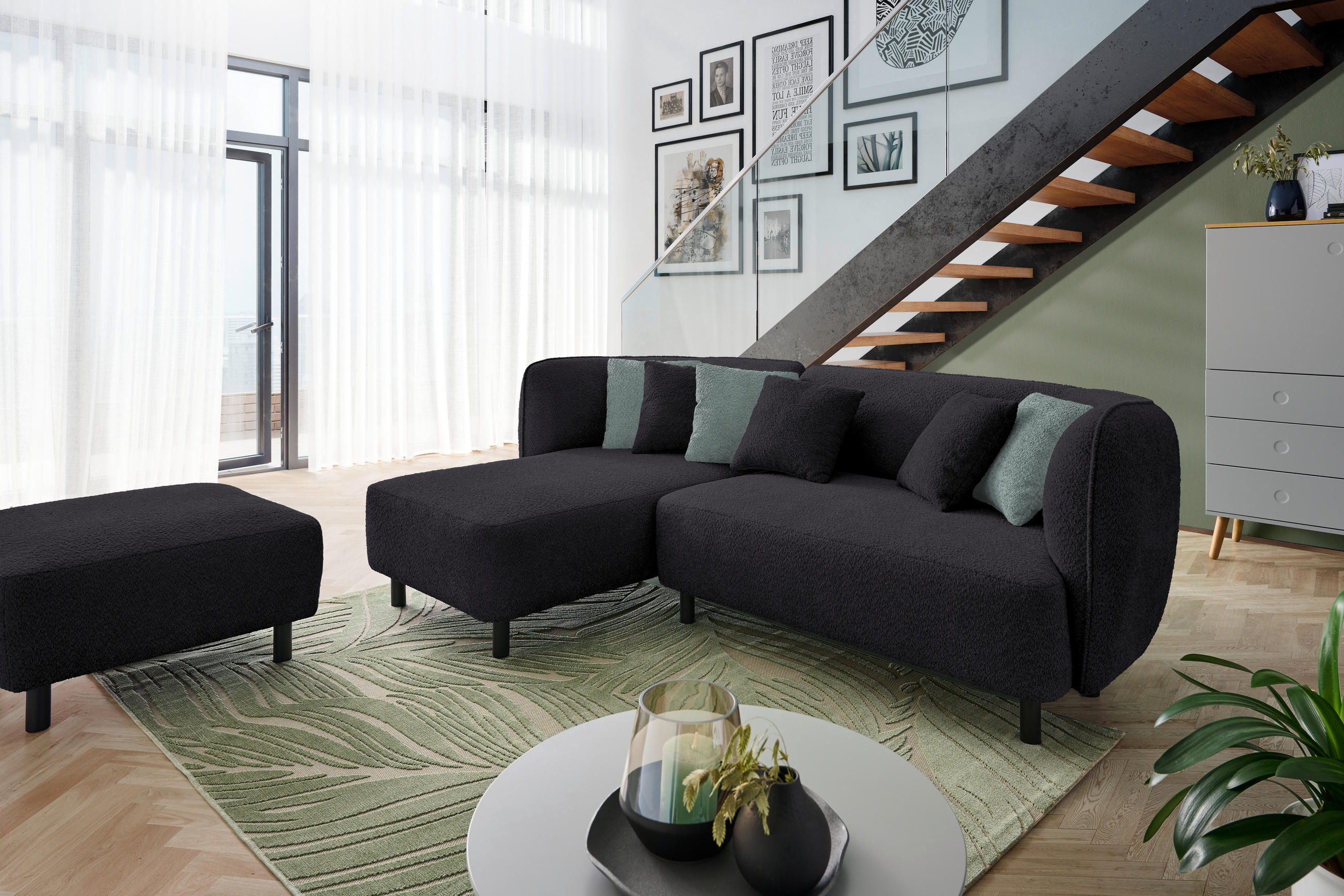 ECKSOFA in Chenille Dunkelgrau  - Dunkelgrau/Hellgrau, Design, Holz/Textil (148/236cm) - Lomoco