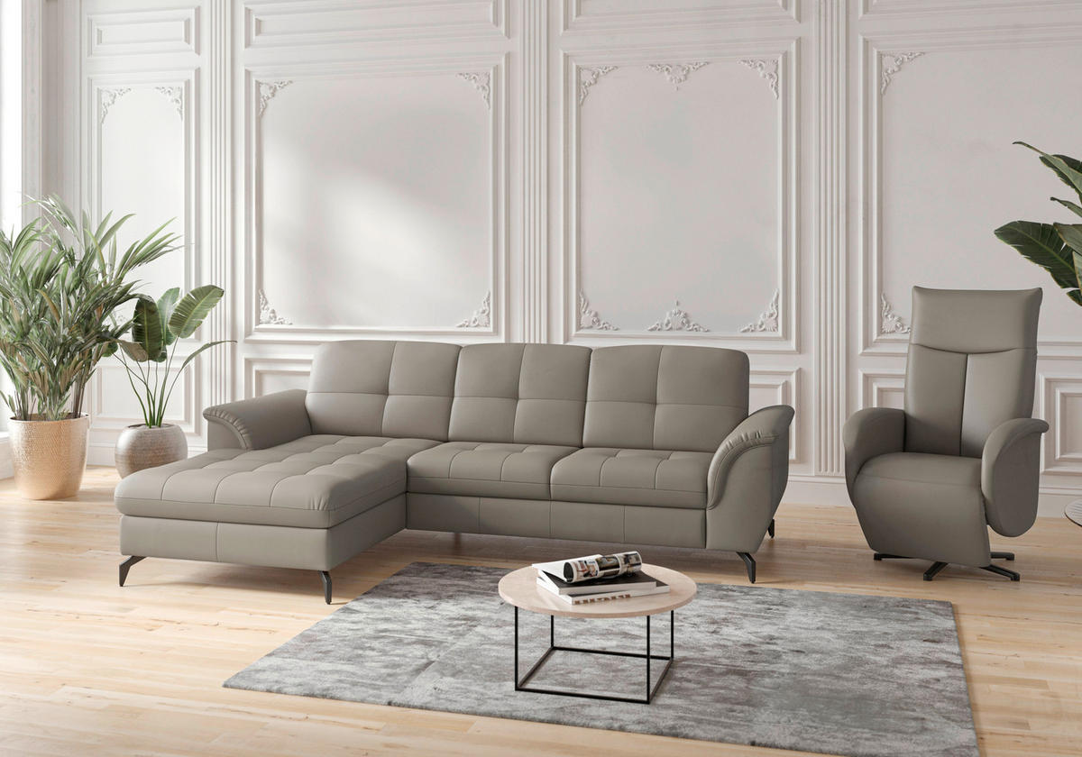ECKSOFA in Echtleder Grau  164/262 cm  - Schwarz/Grau, MODERN, Leder/Metall (164/262cm) - Sit & More