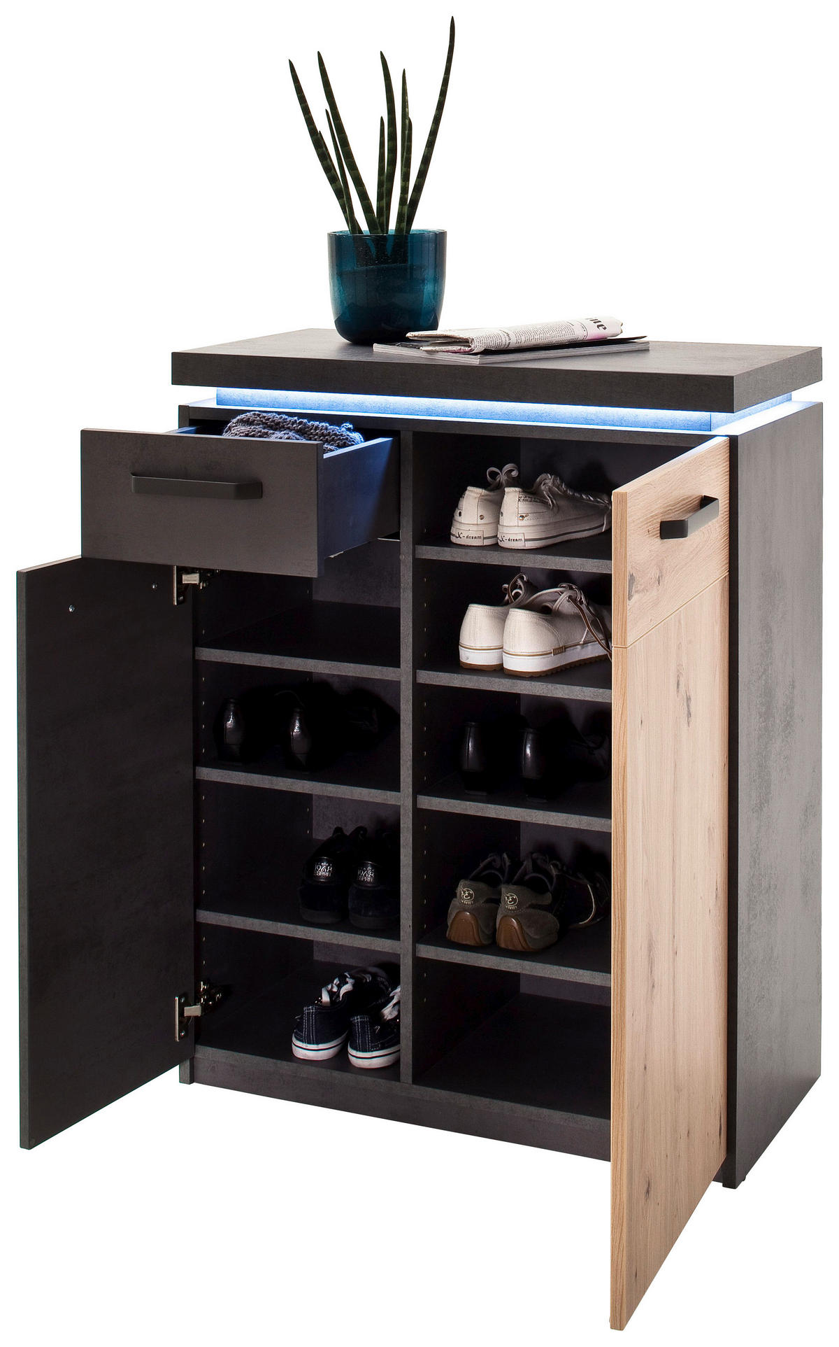 SCHUHSCHRANK 75/99/38 cm  - Eichefarben/Anthrazit, Design, Holzwerkstoff/Metall (75/99/38cm) - Voleo