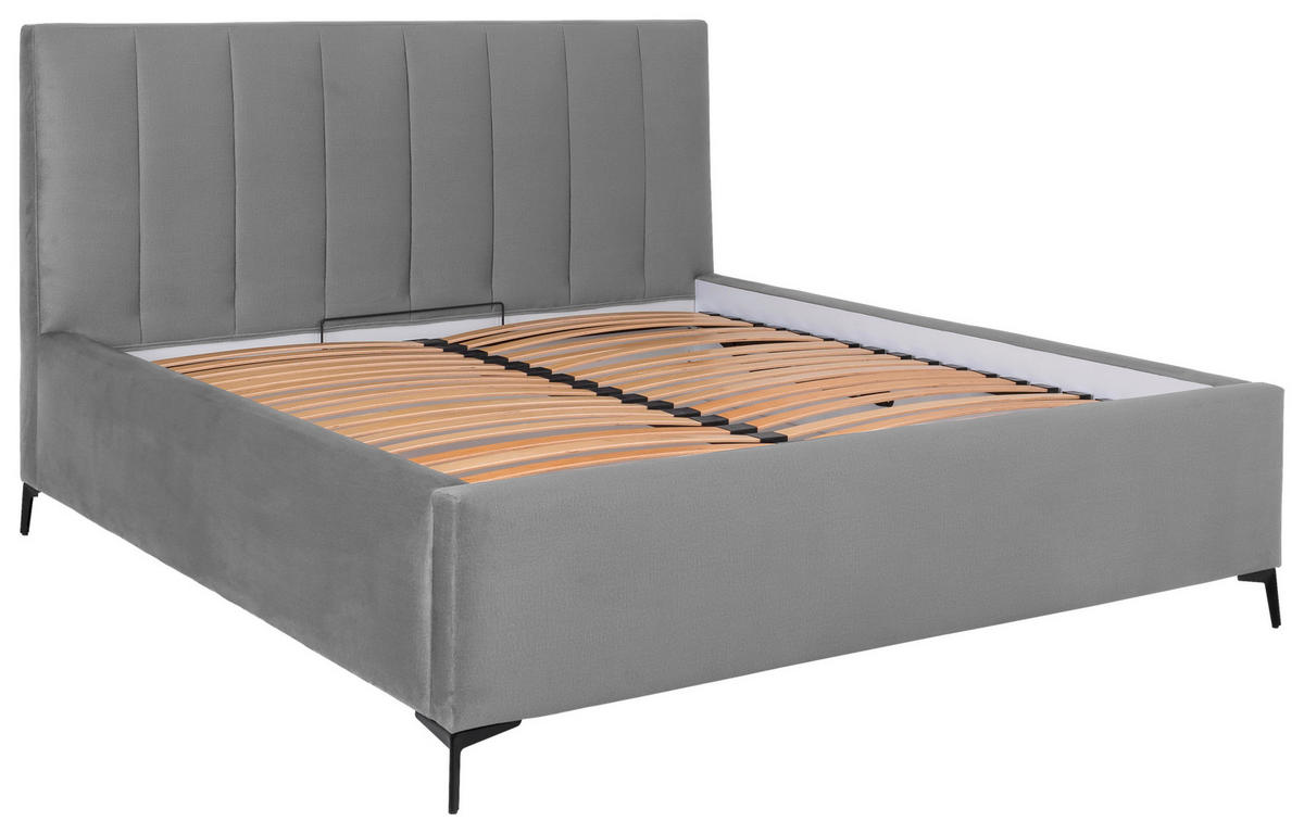 POLSTERBETT 180/200 cm, inkl. Lattenrost, Bettkasten,  in Grau  - Birkefarben/Schwarz, KONVENTIONELL, Holz/Textil (180/200cm) - Boxxx