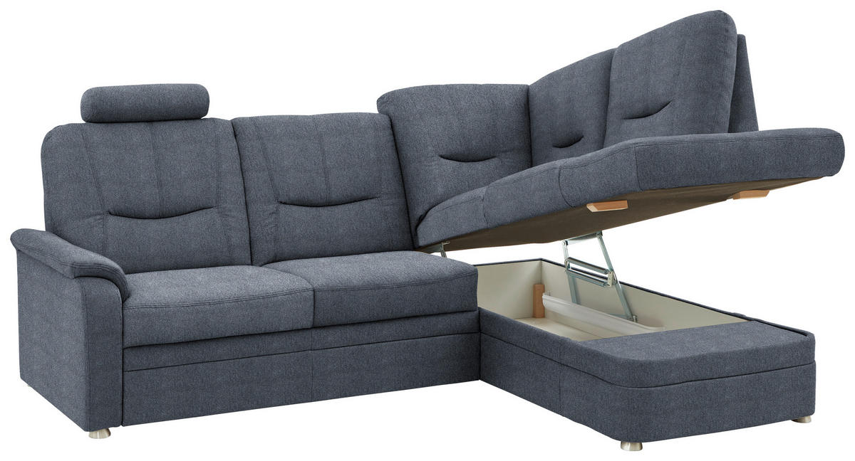 ECKSOFA  in Chenille Blaugrau  235/185 cm  - Blaugrau/Schwarz, KONVENTIONELL, Kunststoff/Textil (235/185cm) - Beldomo Comfort