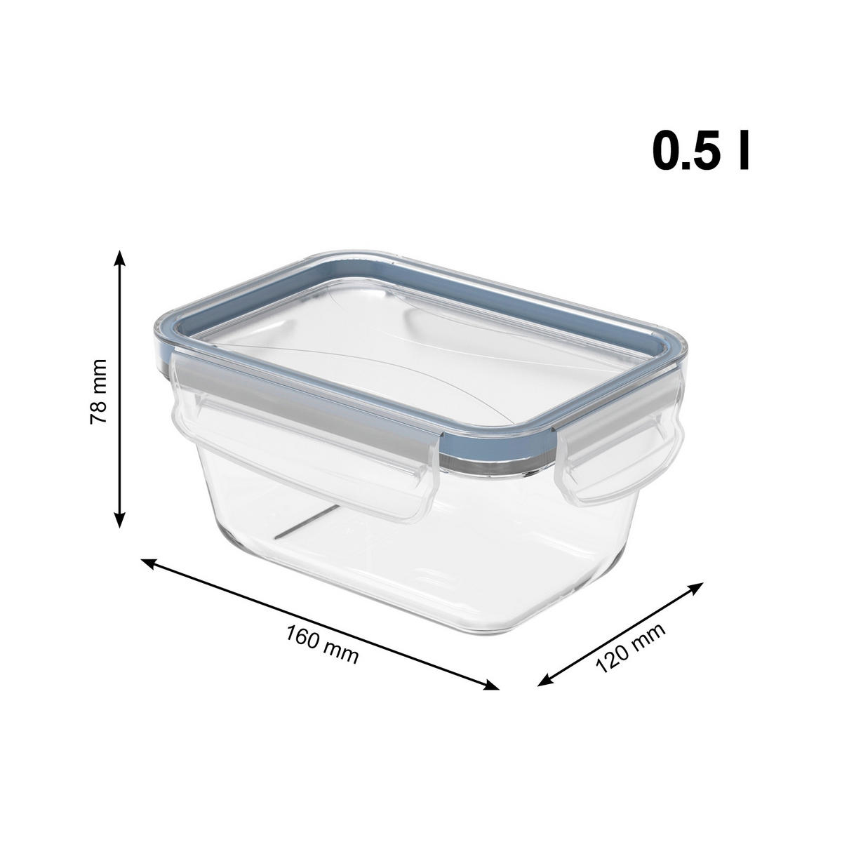 FRISCHHALTEDOSE CLIC & LOCK ,5 L  - Blau/Transparent, Basics, Glas/Kunststoff (16/12/7,8cm) - Rotho