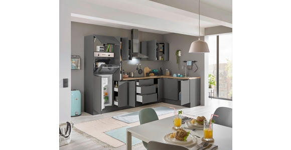 ECKKÜCHE 310/175 cm  in Graphitfarben  - Schwarz/Graphitfarben, Basics, Holzwerkstoff/Metall (310/175cm) - Xora