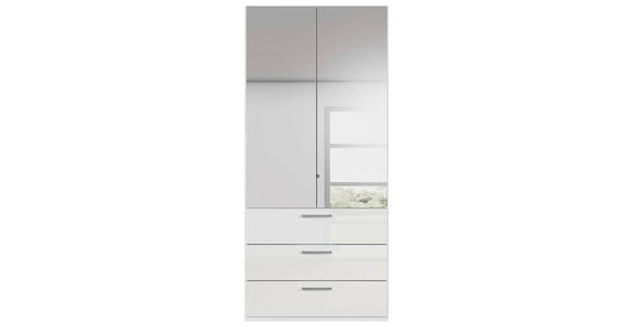 DREHTÜRENSCHRANK 101/223/61 cm,  in Weiß, Weiß Hochglanz, 2-türig  - Chromfarben/Edelstahlfarben, Basics, Glas/Holzwerkstoff (101/223/61cm) - Novel