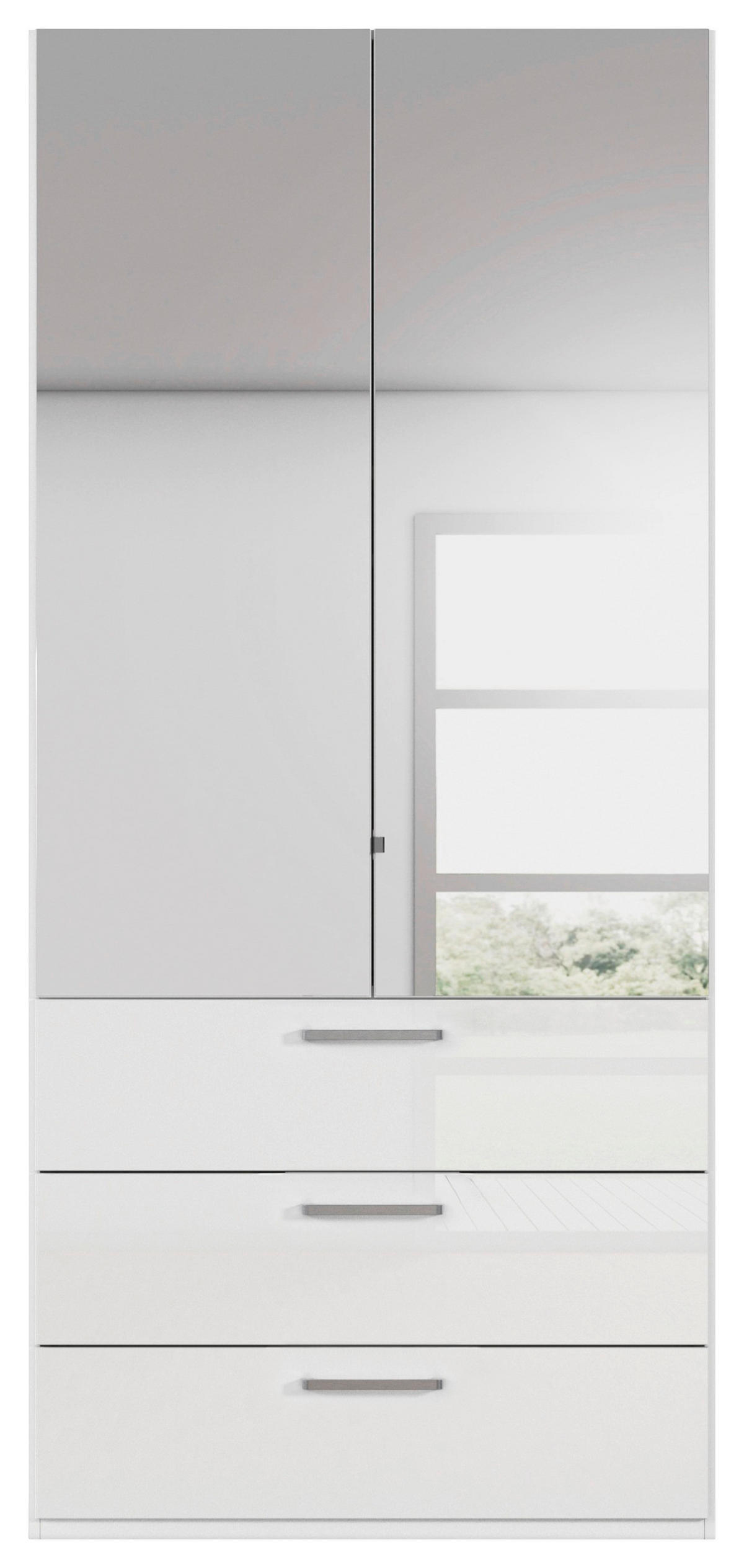 DREHTÜRENSCHRANK 101/235/61 cm,  in Weiß, Weiß Hochglanz, 2-türig  - Chromfarben/Edelstahlfarben, Basics, Glas/Holzwerkstoff (101/235/61cm) - Novel