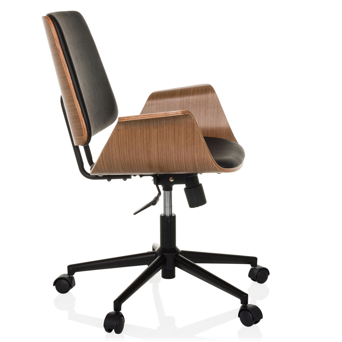DREHSTUHL Schwarz  - Schwarz/Braun, MODERN, Leder/Holz (68/92/63,5cm) - MID.YOU