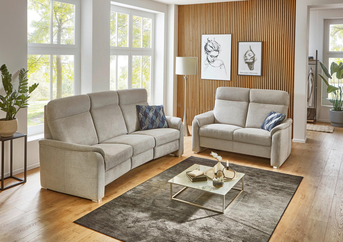 TRAPEZSOFA Flachgewebe Beige  - Beige/Alufarben, Konventionell, Textil/Metall (218/107/103cm) - Beldomo Comfort