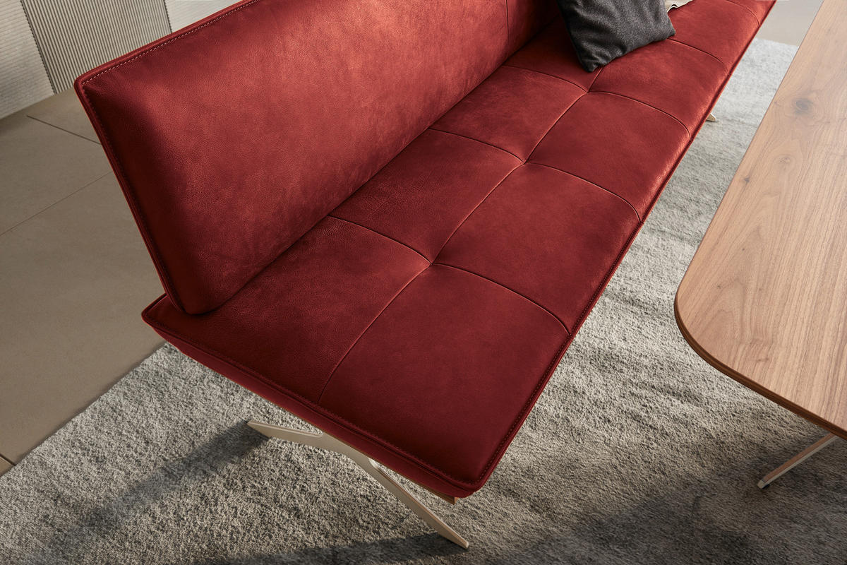 SITZBANK in Holz, Metall, Leder Rot, Edelstahlfarben  - Edelstahlfarben/Rot, Design, Leder/Holz (214/88/66cm) - Koinor