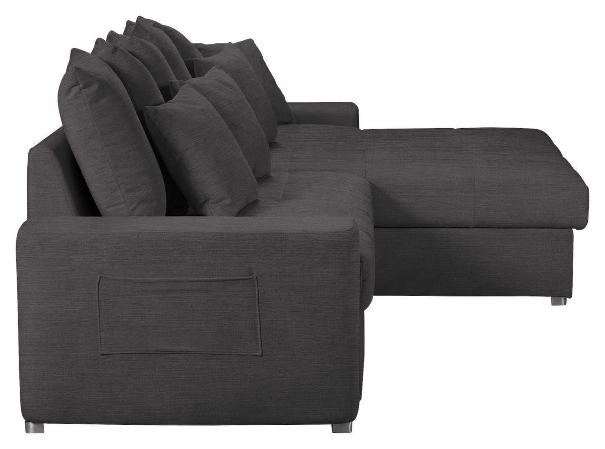 ECKSOFA in Mikrofaser Schwarz  293/164 cm  - Silberfarben/Schwarz, MODERN, Holz/Textil (293/164cm) - MID.YOU