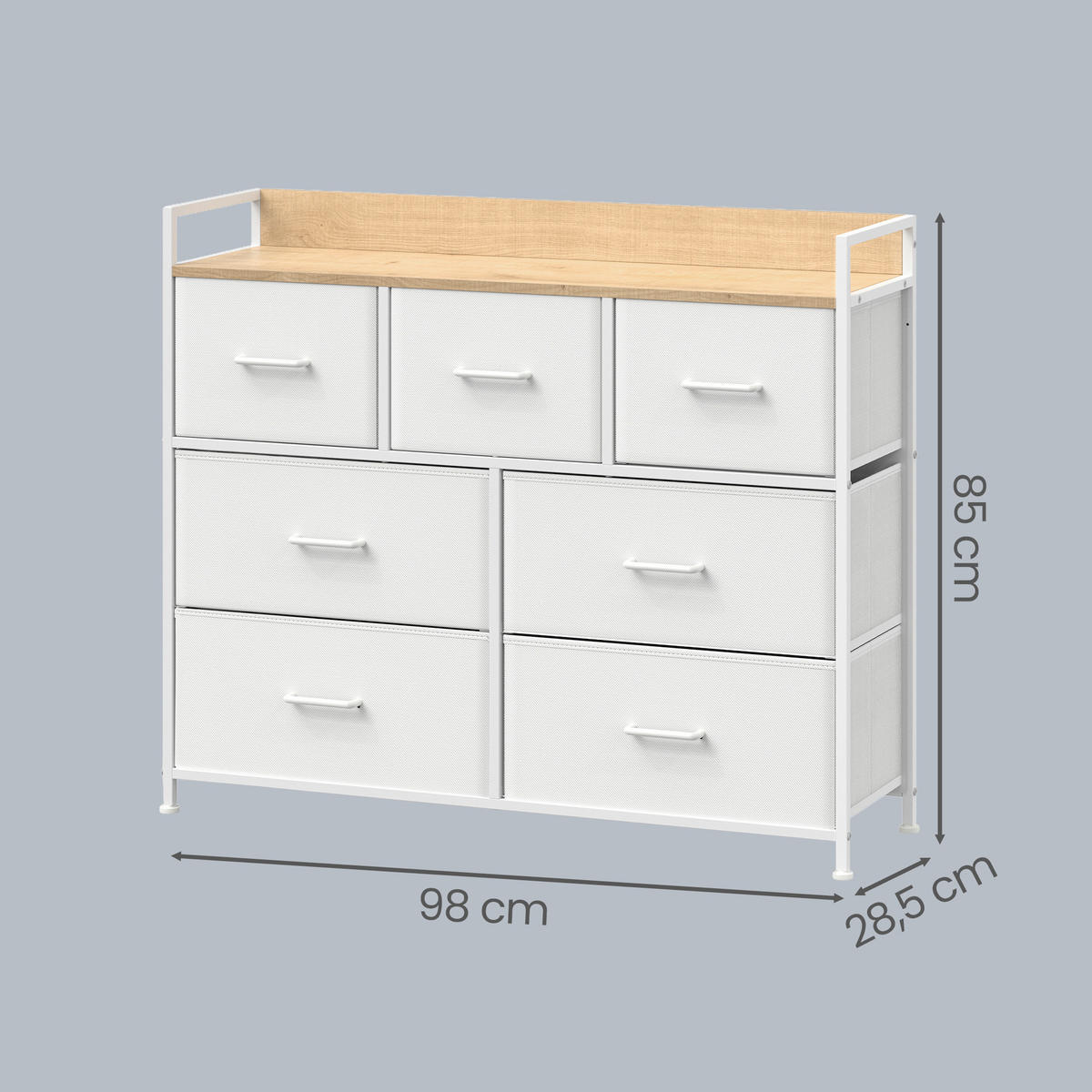 KOMMODE , 98/85/28,5 cm, 7 Schublade(n)  - Eichefarben/Weiß, Trend, Holzwerkstoff/Kunststoff (98/85/28,5cm) - Boxxx
