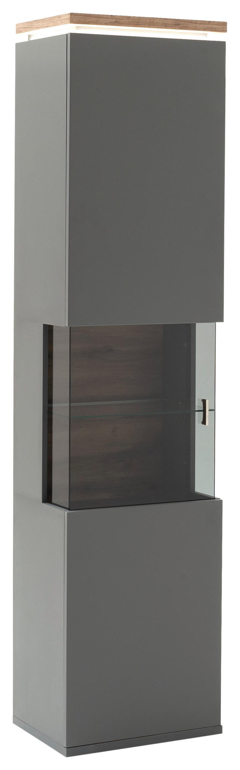 VITRINE Neapel Neapel Grau, Eiche Wotan  50/208/37 cm  - Eiche Wotan/Grau, Design, Glas/Holzwerkstoff (50/208/37cm) - Stylife