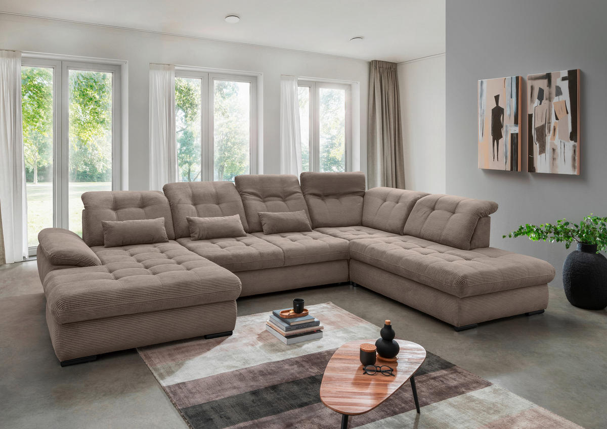 WOHNLANDSCHAFT in Cord Graubraun  - Graubraun/Schwarz, Modern, Textil/Metall (184/387/252cm) - Livetastic