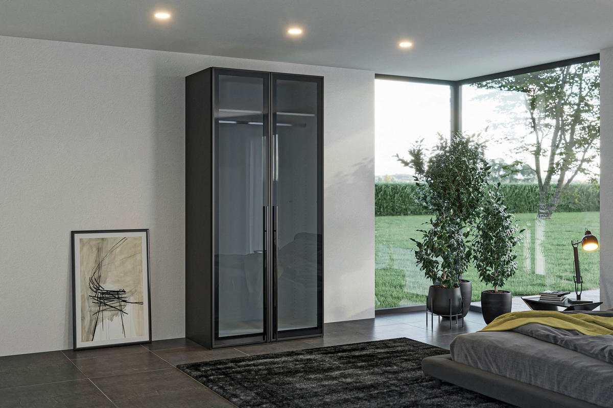 DREHTÜRENSCHRANK 102/220/59 cm,  in Schwarz, 2-türig  - Schwarz, Design, Glas/Holzwerkstoff (102/220/59cm) - Jutzler