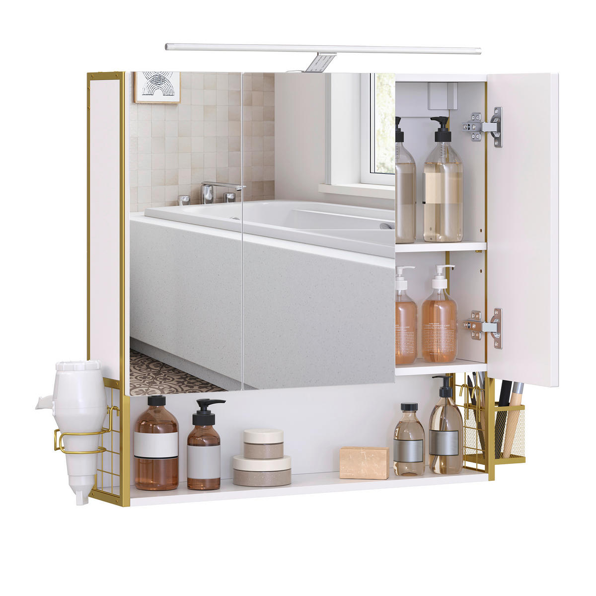 SPIEGELSCHRANK 70/70/16 cm  - Goldfarben/Weiß, MODERN, Glas/Holzwerkstoff (70/70/16cm) - MID.YOU