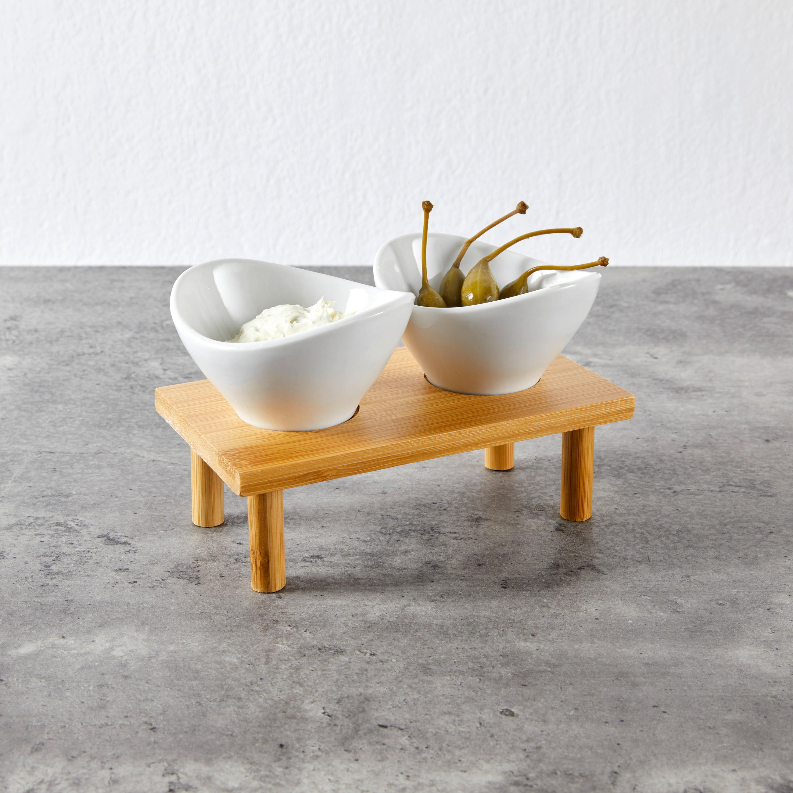SET DE BOLURI PENTRU SERVIRE  - maro/alb, Design, ceramică/lemn (18,9/10,5/10,5cm)