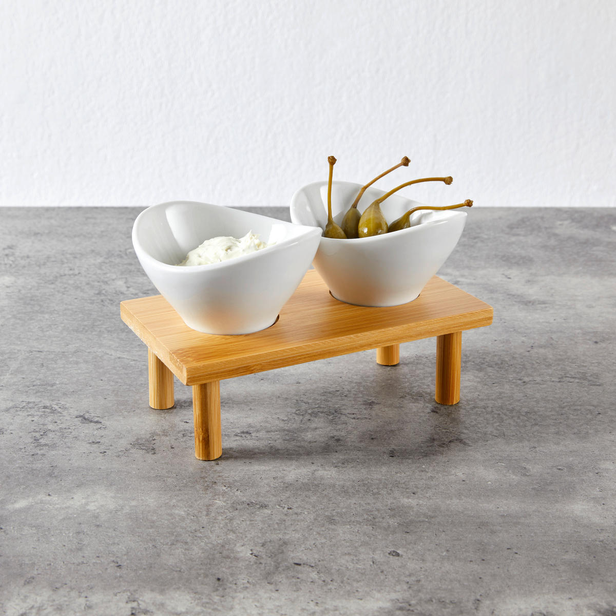 SET DE BOLURI PENTRU SERVIRE  - maro/alb, Design, ceramică/lemn (18,9/10,5/10,5cm)