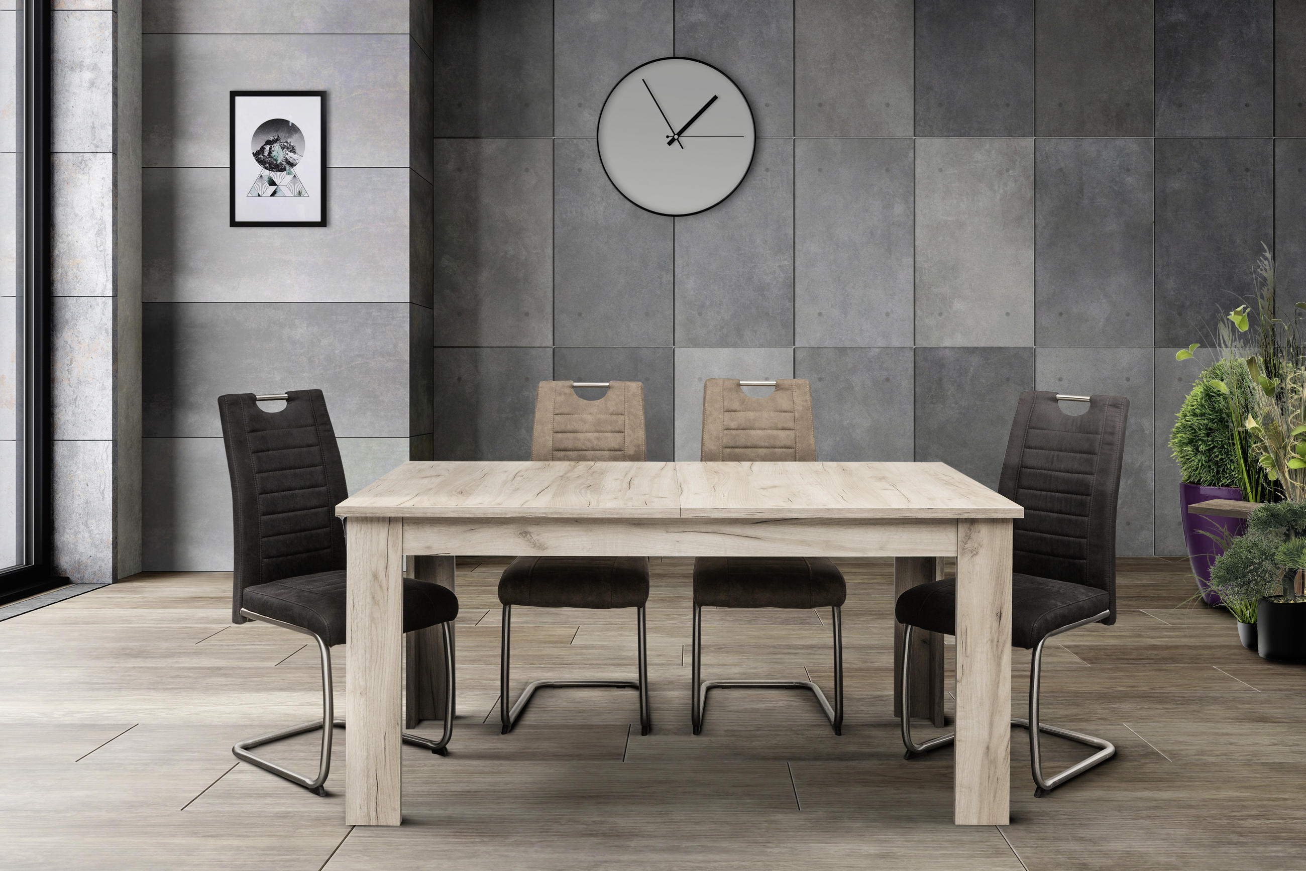 KIHÚZHATÓ ASZTAL - ezüsttölgy, Basics, faalapú anyag (160-200/76,5/90,5cm) - Xora