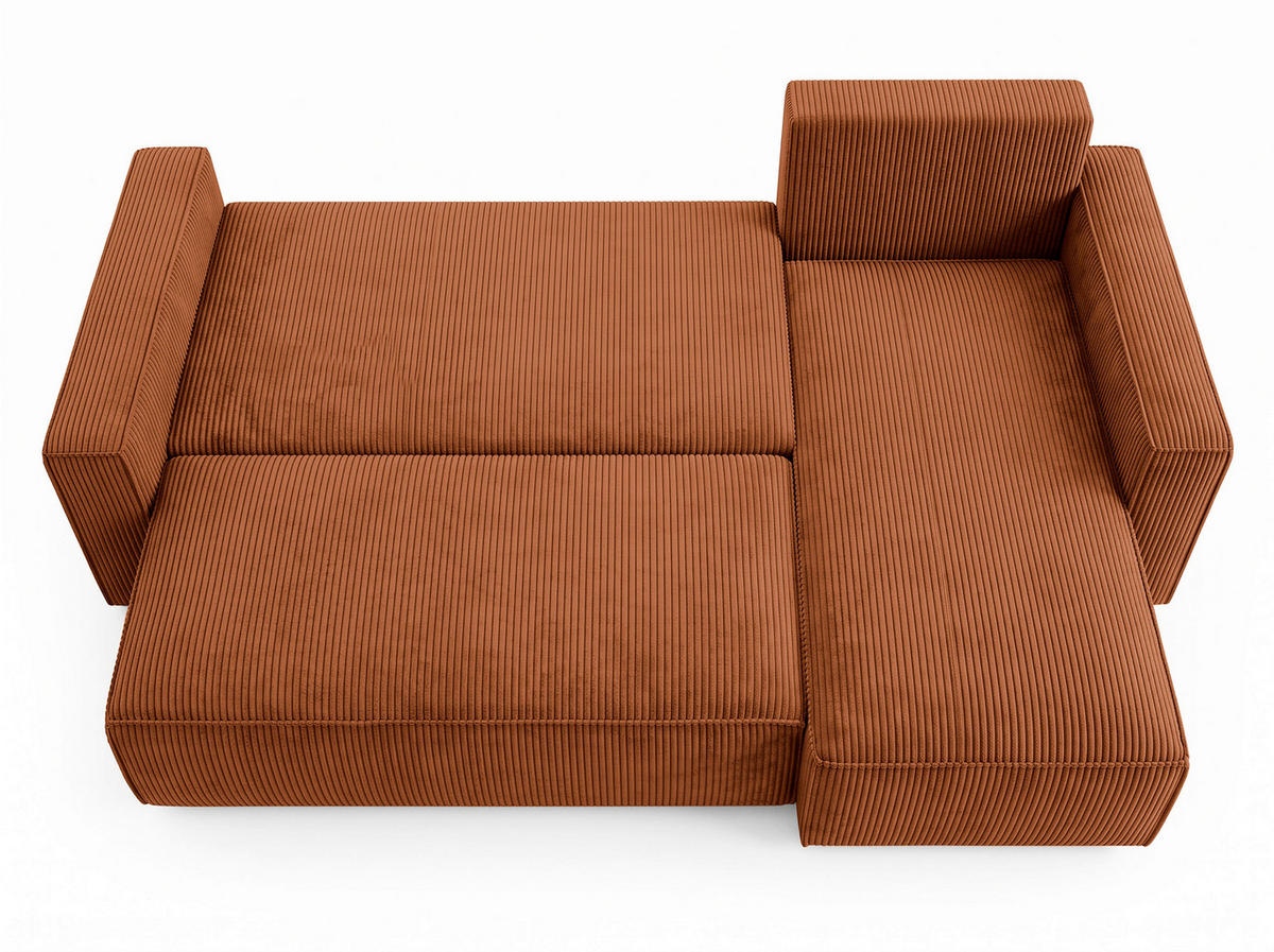 ECKSOFA Rostfarben Cord Rückenkissen, Bettkasten, Schlaffunktion, Rücken echt, Liegefläche im Originalstoff  - Rostfarben/Schwarz, MODERN, Kunststoff/Textil (232/140cm) - Xora
