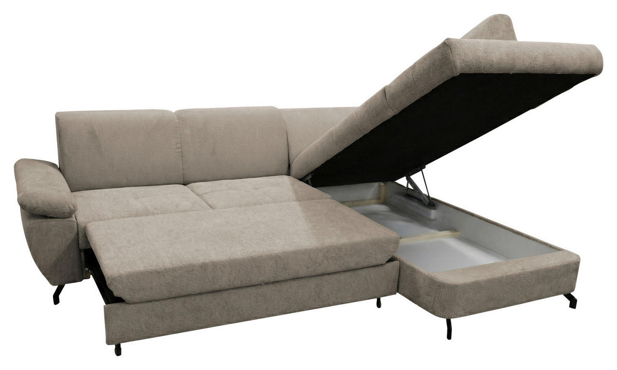 ECKSOFA CORA in Chenille Taupe  261/198 cm  - Taupe/Schwarz, Design, Textil/Metall (261/198cm) - MID.YOU