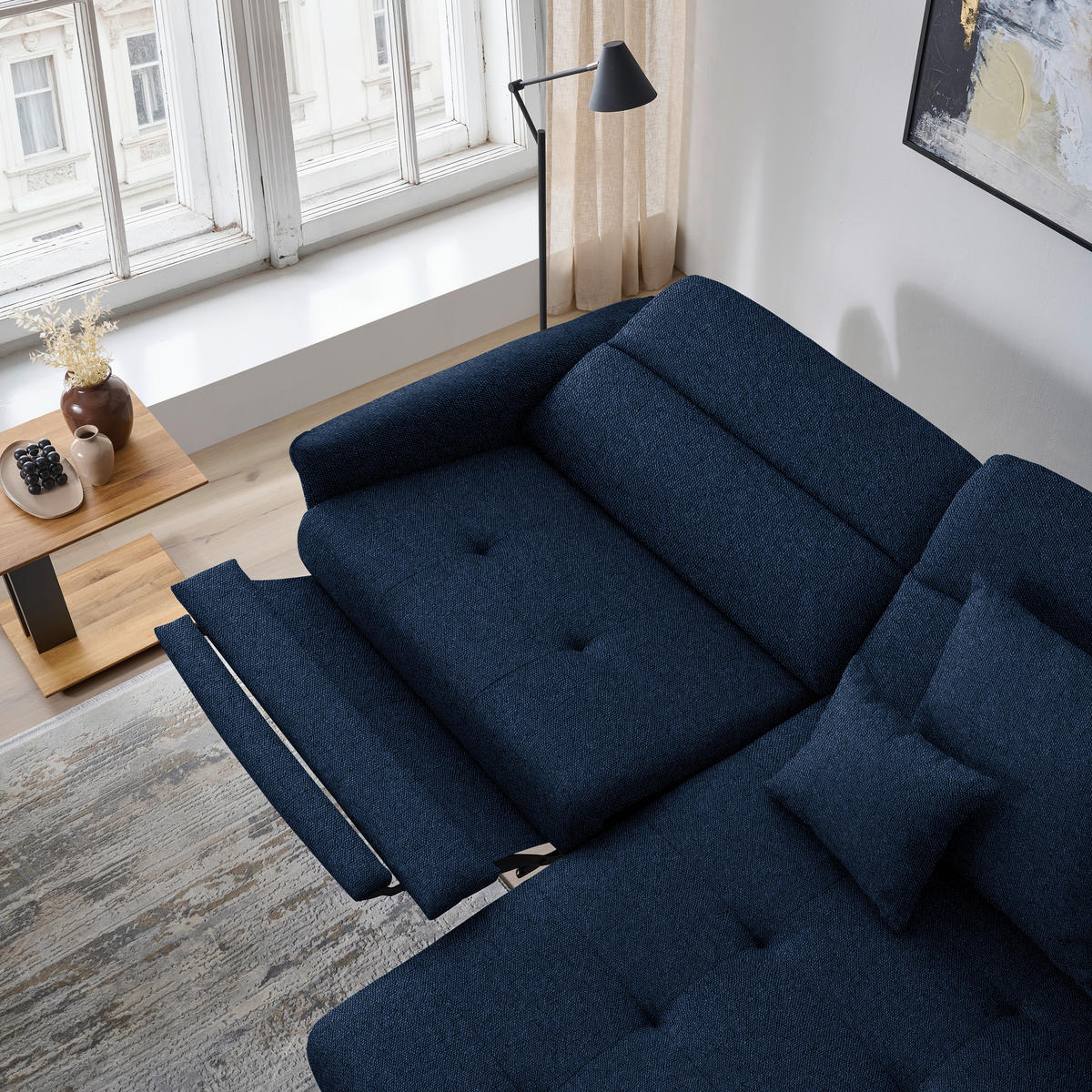 ECKSOFA Flachgewebe Dunkelblau  - Schwarz/Dunkelblau, Design, Textil/Metall (246/175cm) - Celina