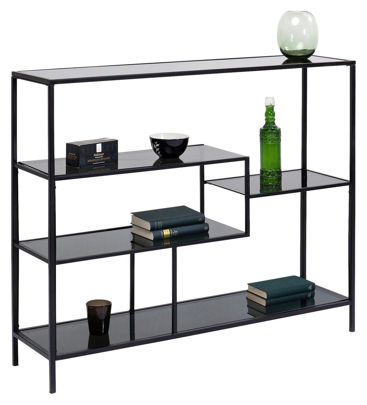 REGAL Anthrazit, Schwarz  - Anthrazit/Schwarz, Design, Glas/Metall (115/100/30cm) - Kare-Design