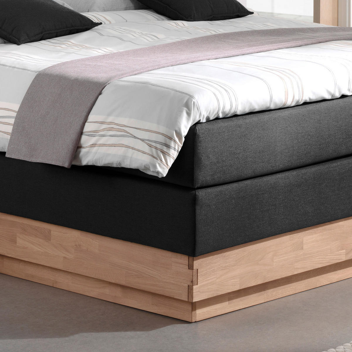 BOXSPRINGBETT 160/200 cm  in Eichefarben, Dunkelgrau  - Eichefarben/Dunkelgrau, MODERN, Holz/Kunststoff (160/200cm) - MID.YOU