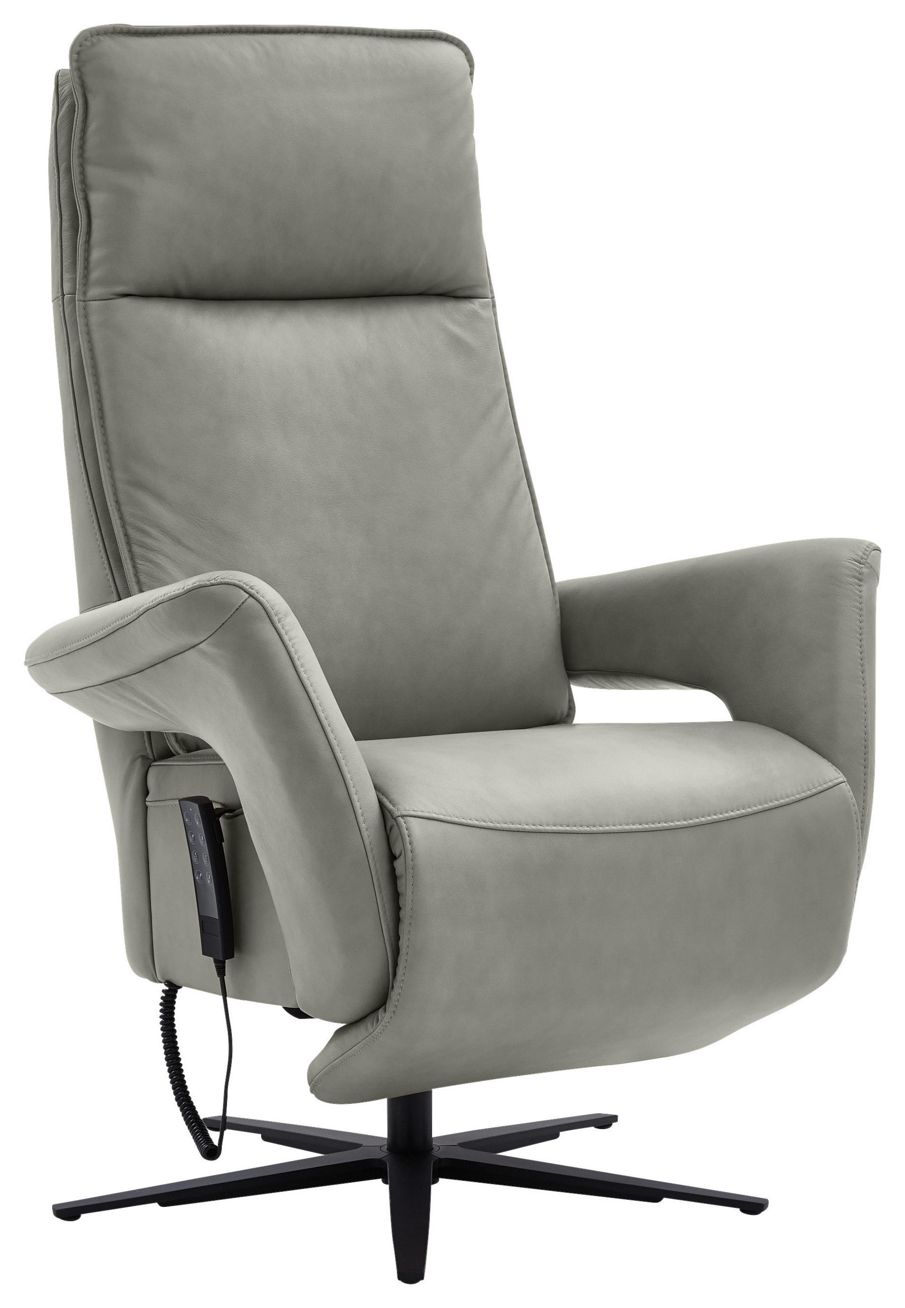 RELAXSESSEL in Leder Grau  - Schwarz/Grau, Design, Leder/Metall (83/123/87cm) - Valdera