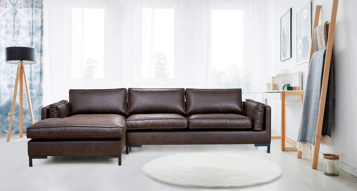 ECKSOFA in Lederlook Grün  - Schwarz/Grün, Design, Textil/Metall (160/295cm) - Livetastic