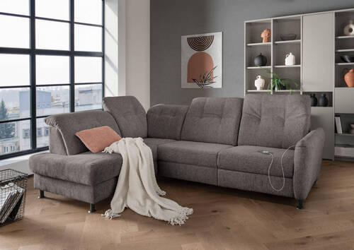 ECKSOFA in Chenille Graubraun  - Graubraun/Schwarz, Modern, Textil/Metall (198/270cm) - Livetastic