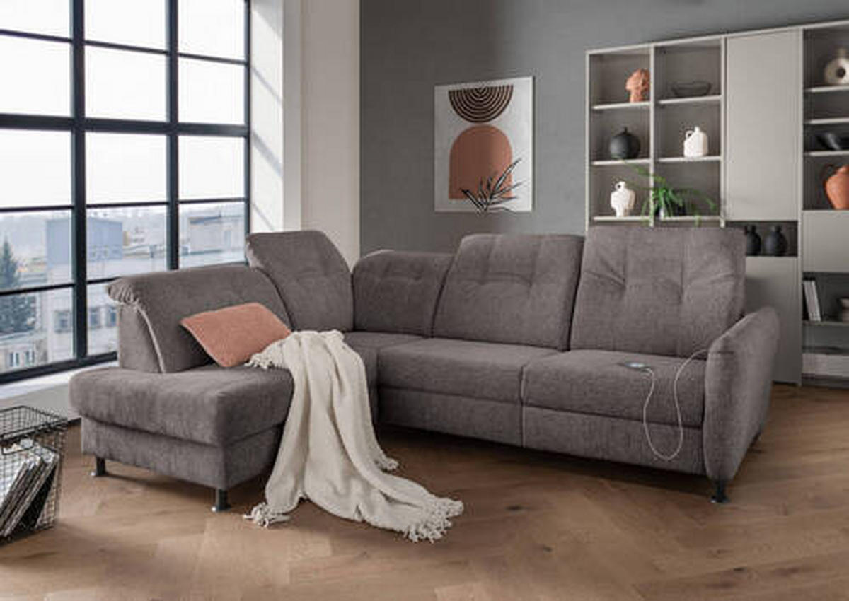 ECKSOFA in Chenille Graubraun  - Graubraun/Schwarz, Modern, Textil/Metall (198/270cm) - Livetastic