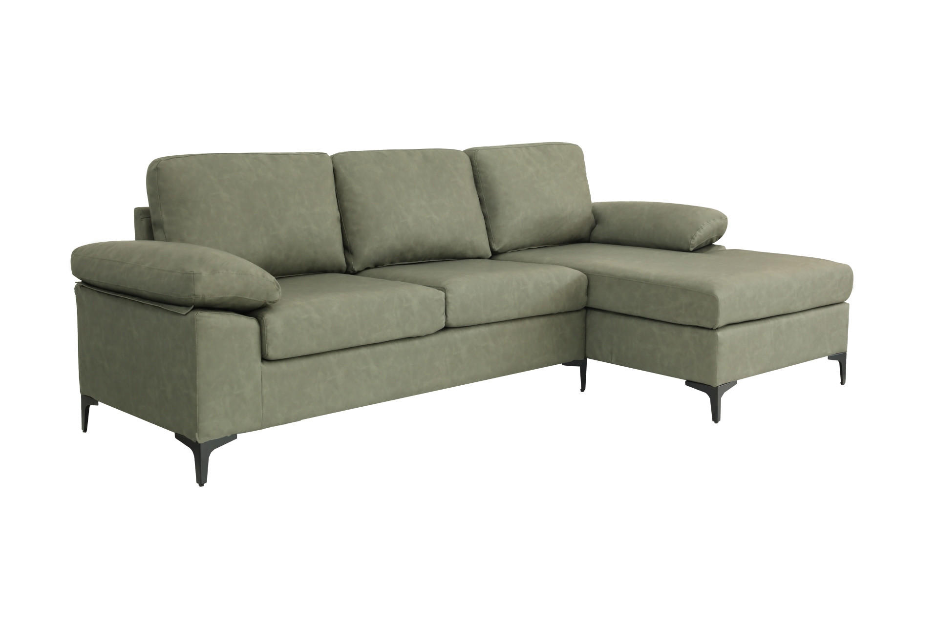 ECKSOFA Grün Lederlook  - Schwarz/Grün, KONVENTIONELL, Kunststoff/Textil (262/135cm) - MID.YOU