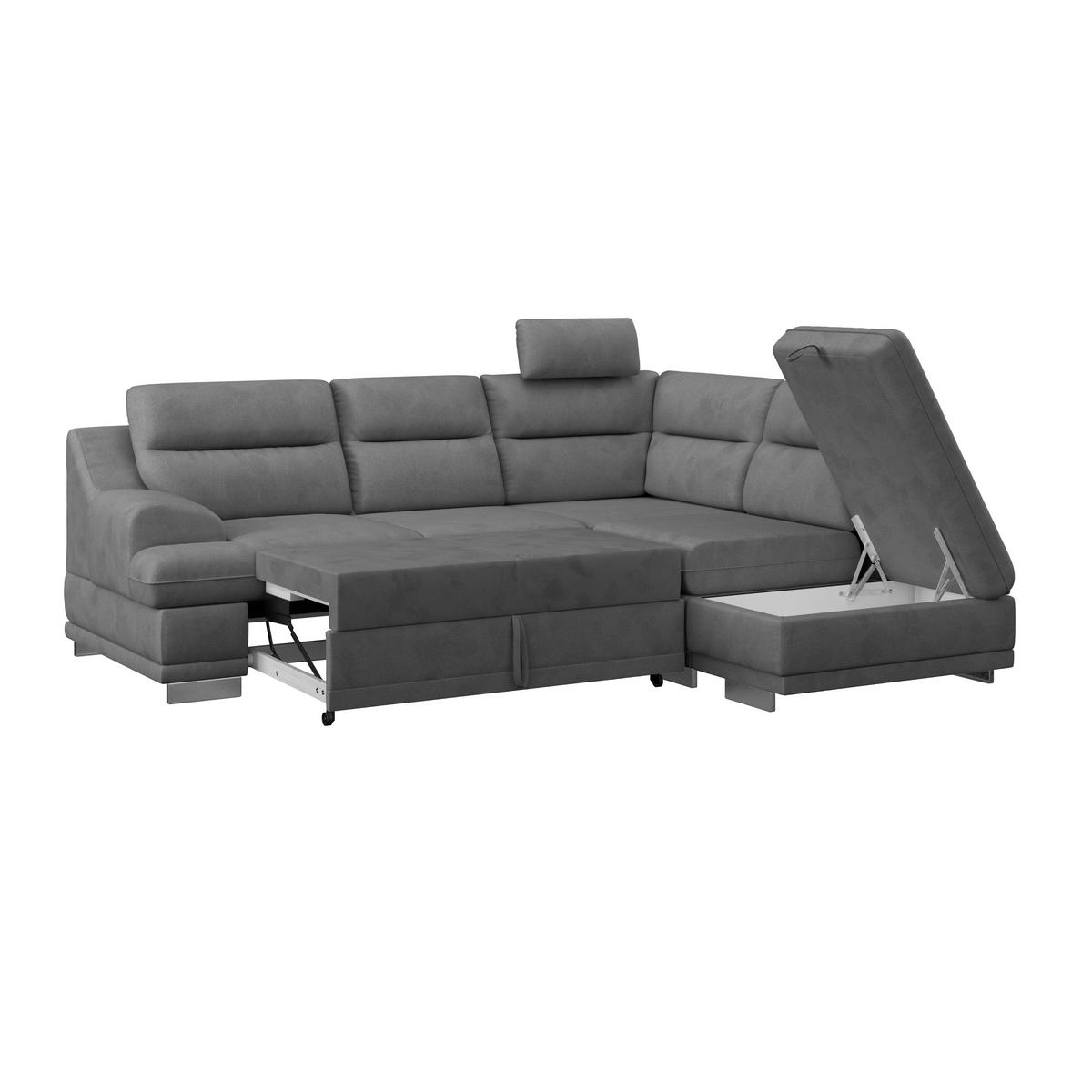 WOHNLANDSCHAFT in Velours Dunkelgrau  - Chromfarben/Dunkelgrau, Konventionell, Textil/Metall (264/217cm) - MID.YOU