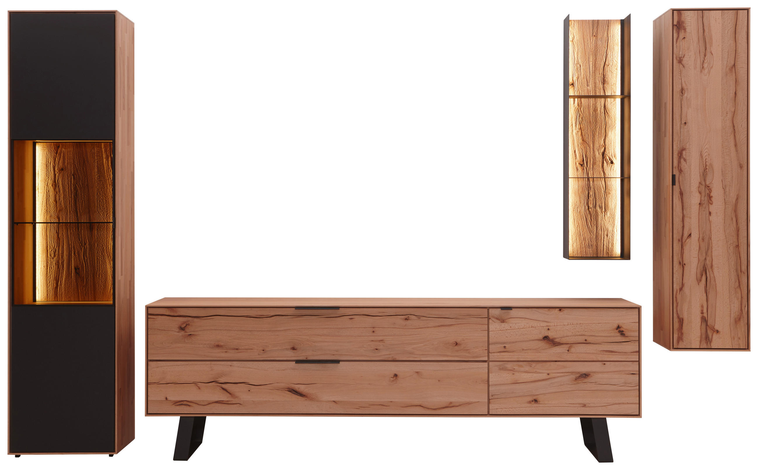 WOHNWAND  339/206/49 cm  in Anthrazit, Buchefarben  - Anthrazit/Buchefarben, Design, Glas/Holz (339/206/49cm) - Valnatura