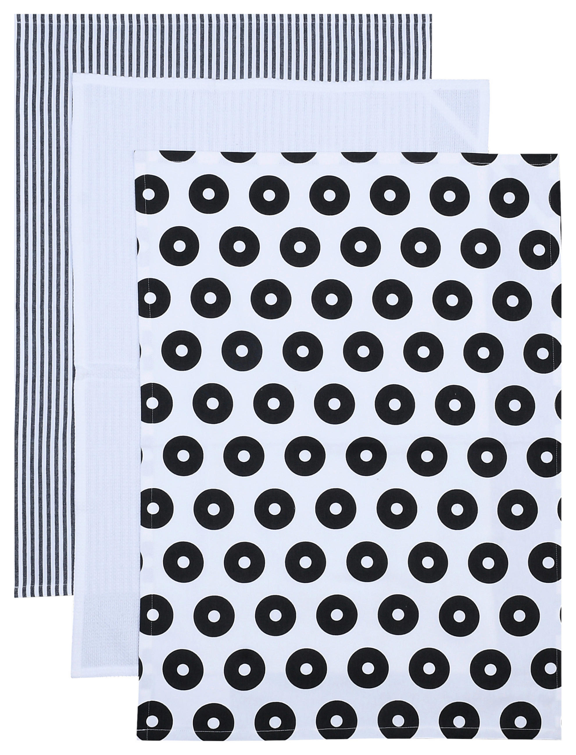 KÖKSHANDDUK SET 3 styck svart, vit  - vit/svart, Klassisk, textil (50/70cm) - Novel