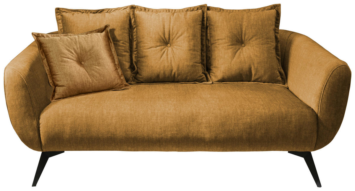 2,5-SITZER in Velours Gelb  - Gelb/Schwarz, Modern, Holz/Textil (196/94/103cm) - Livetastic