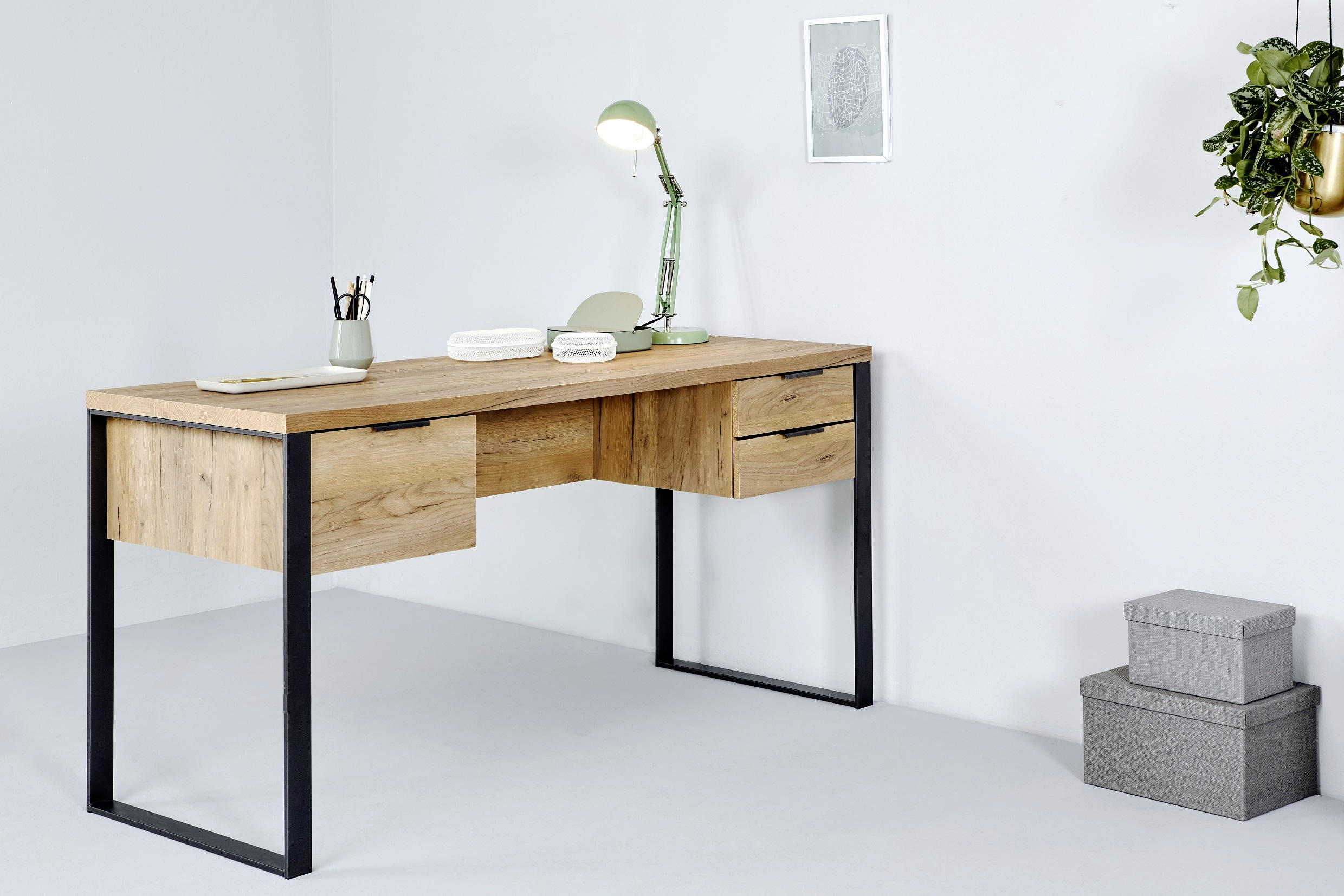 SCHREIBTISCH 152,4/60/76,2 cm  in Eichefarben  - Eichefarben/Anthrazit, LIFESTYLE, Holzwerkstoff/Metall (152,4/60/76,2cm)