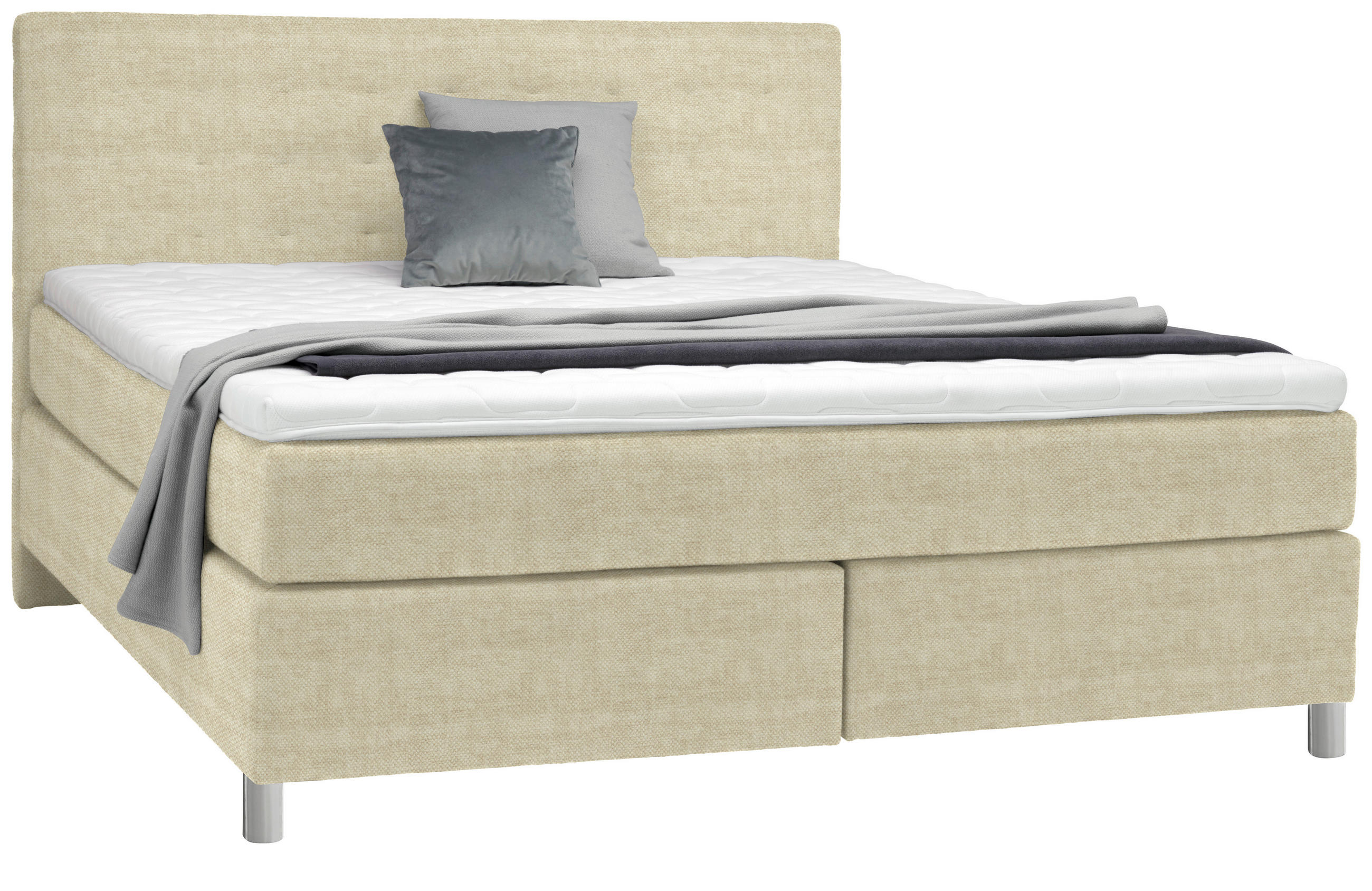 BOXSPRINGBETT 180/200 cm  in Beige  - Chromfarben/Beige, Konventionell, Kunststoff/Textil (180/200cm) - Voleo