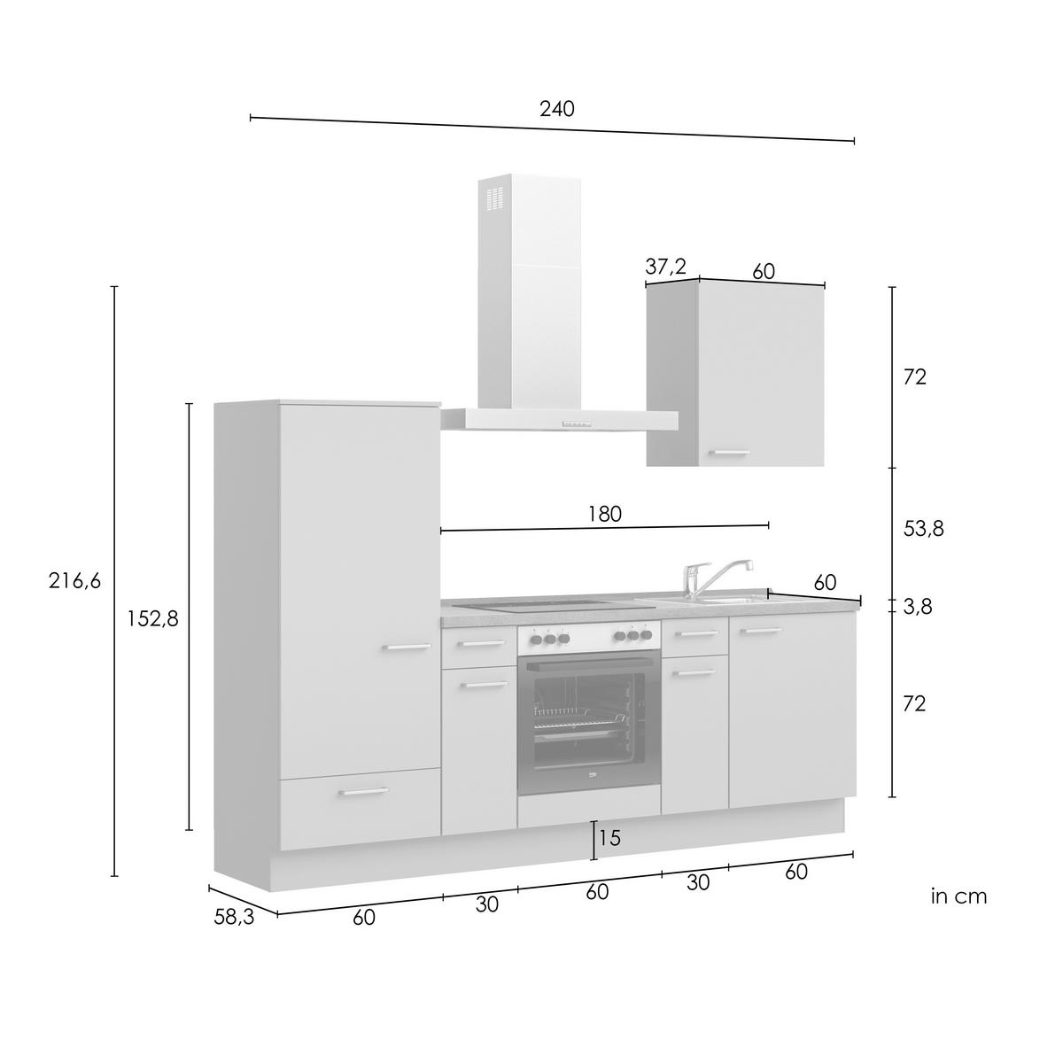 KÜCHENLEERBLOCK Frame 240 cm  in Weiß, Eichefarben  - Edelstahlfarben/Eichefarben, MODERN, Holzwerkstoff/Metall (240cm) - Nobilia