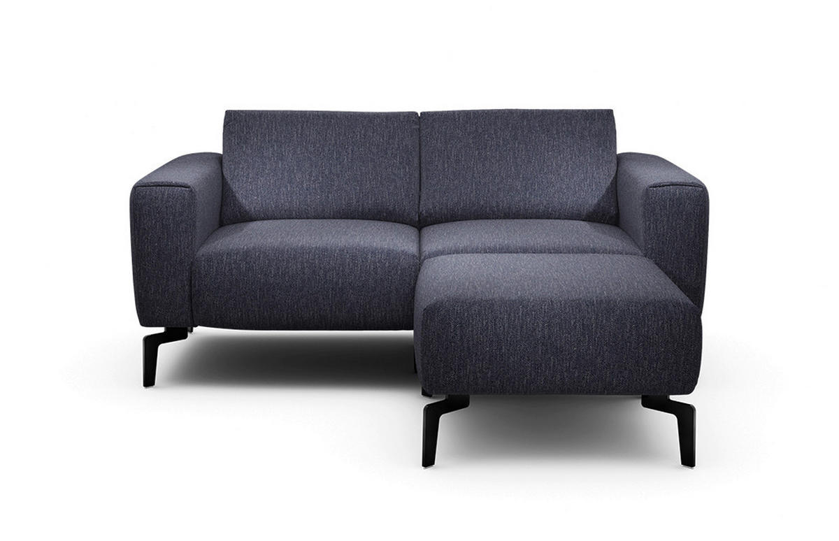 Zweisitzer inkl. Hocker Chenille Blau  - Blau/Schwarz, Design, Textil/Metall (180/86/86-94cm) - SENSOO