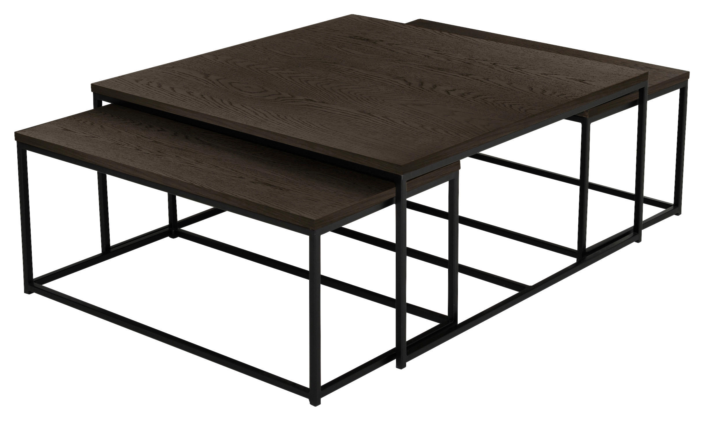 SOFFBORD SET i metall, trä 90/90/42 cm  - svart/mörkbrun, Design, metall/trä (90/90/42cm)